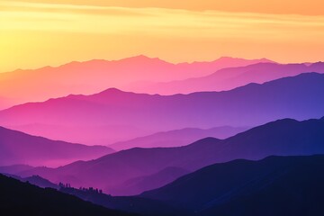 Obraz premium Gradient Mountain Range Silhouette, Scenic Landscape Background, Yellow Pink Purple Hues