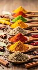 Fototapeta premium Colorful Spices in Wooden Spoons.