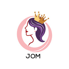 JOM Beauty Queen Logo Design. JOM with Crown and Elegant Woman Silhouette | Feminine Luxury. JOM Brand Identity for Salon, Spa, or Cosmetics.
