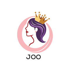 JOO Beauty Queen Logo Design. JOO with Crown and Elegant Woman Silhouette | Feminine Luxury. JOO Brand Identity for Salon, Spa, or Cosmetics.
