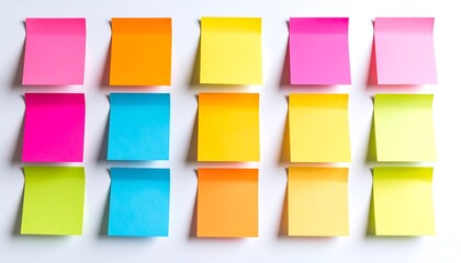 Colorful Sticky Notes Arranged on White Wall Background with Ideas, and Organization.