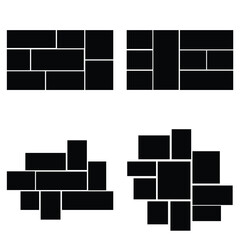 Brick Wall Icon Set – Vector Silhouette, Seamless Pattern, and Background Design Collection
