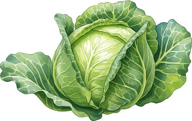 Obraz premium Illustration of a Fresh Green Cabbage