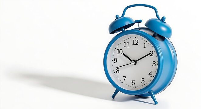 Stylish blue alarm clock ticking away the time, perfect for deadlines, productivity, time management and reminders, schedule, and keeping appointments