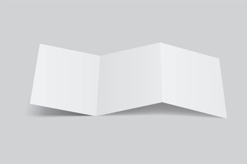 Blank square trifold open leaflet, three panel fold with shadows mockup template on background .Open booklet, thank you card, notecards, flyer, greeting card, wedding invitation, postcard, brochure.