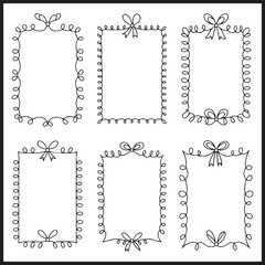 Ornate Hand Drawn Rectangular Frames with Bows vector illustration