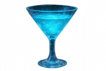 Frozen martini glass with sparkling blue cocktail, cold icy drink for refreshing party beverages and magic effect