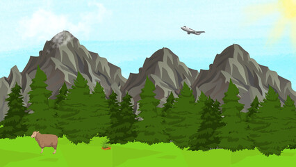 mountain landscape with a horse