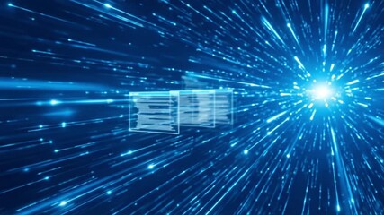 Depicting the simple, rapid flow of digital information and seamless data transfer within a high-speed network, illustrating modern technological innovation and global connectivity