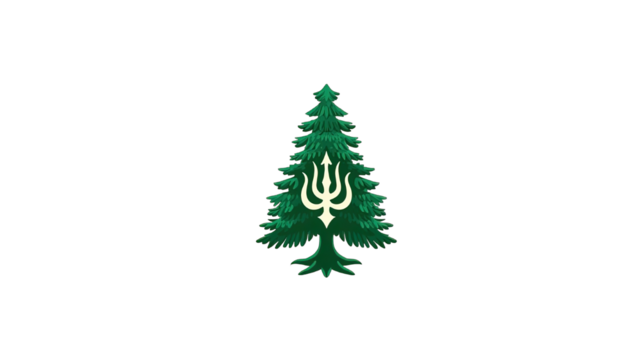 Illustration of a stylized green tree with a trident symbol transparent background