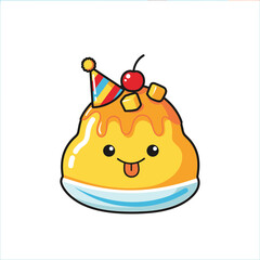 Cheerful Dessert Character with Party Hat and Cherry Topping