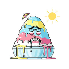 Melancholy Overheated Shaved Ice Dessert with Tiny Parasol and Sun