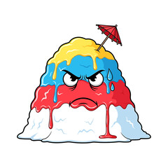 Cartoon Snow Cone Character with Angry Expression and a Tiny Red Umbrella