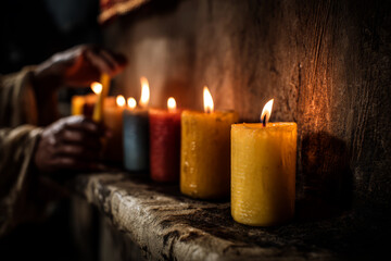 Illuminating the darkness a row of candles casting a warm glow in a dimly lit space