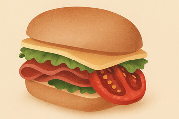 A sandwich illustrated in a soft airbrushed digital painting style