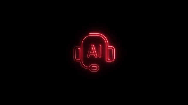 Red Neon Outline of Headphones with AI Text on Black Background artificial intelligence chatbot