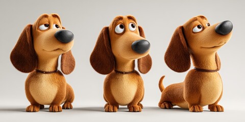 Three charming, animated dogs pose playfully against a clean, white backdrop.