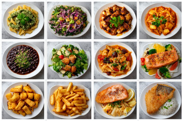 A delightful assortment of twelve vibrant and appetizing dishes, showcasing culinary diversity