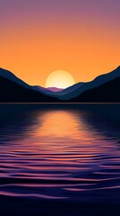 Fototapeta premium Serene Lake Sunset With Mountains Reflecting In Calm Water, Nature Landscape