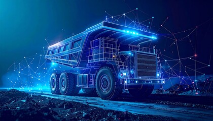 Futuristic Mining Truck Digital Render of Smart Technology in Action.