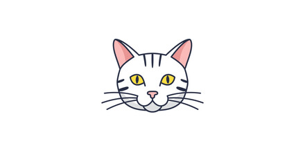 A simple cartoon illustration of a white tabby cat's head with yellow eyes on a plain white background.
