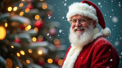 Joyful Santa Claus in a Snowy Christmas Setting