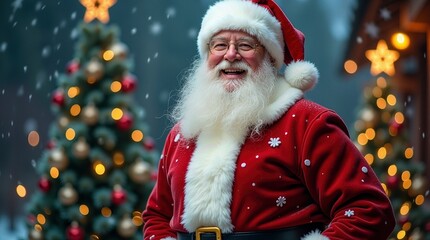 Joyful Santa Claus in a Snowy Christmas Setting