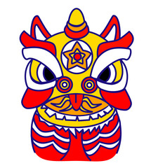 Dragon and lion dance in Taiwan festivals ,cartoon vector isolated illustration.