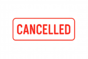 Cancelled neon sign representing rejection, termination, or invalidation of events, services, or documents