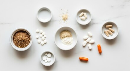 Variety of Vitamins and Supplements Arranged on a White Surface