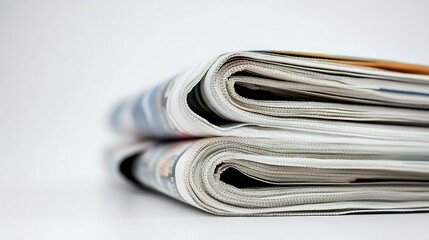 Stack of Rolled Newspapers Close Up on White Background, Communication Concept View
