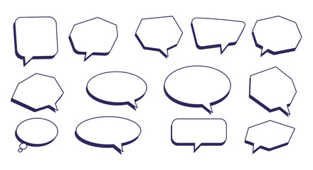 Obraz premium 14 3D purple speech bubbles various shapes squares circles polygons bubbles with tails