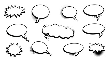 Fototapeta premium Comic book speech bubbles with halftone dot patterns and sharp edges
