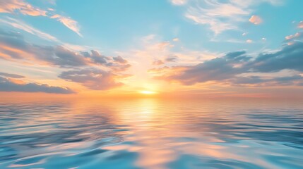 Fototapeta premium Stunning Sunset Reflection on Calm Ocean Water with Clouds and Soft Light