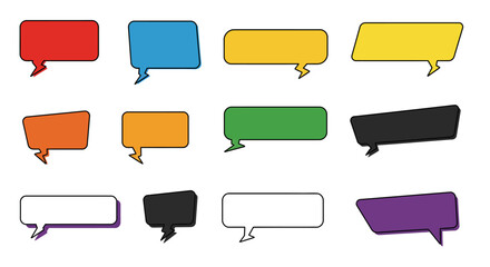 Obraz premium Twelve comic book speech bubbles in assorted colors and styles featuring jagged tails