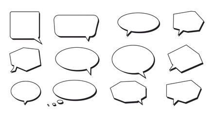 Obraz premium Twelve comic speech bubbles with varying shapes and sizes rendered in a bold outlined style