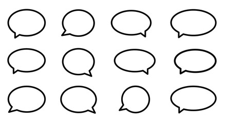 Twelve speech bubbles are arranged in three rows of four on a white background