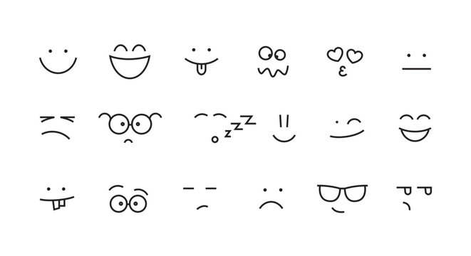 Naklejki smiley face line icons set editable stroke different emotions feeling Smile Icon isolated on white , smiley icons Happy, neutral and sad emoji icon