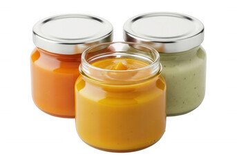 Orange yellow green purees isolated on a transparent background