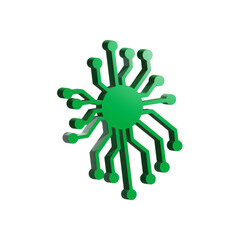 3d Green circuit board representing technology connects various points in a network on a white background, symbolizing innovation and connectivity.