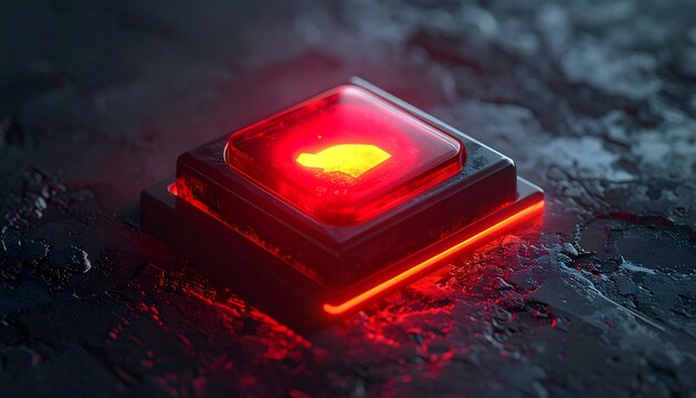 Red glowing button with symbol