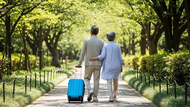 旅行に出かけるシニア夫婦