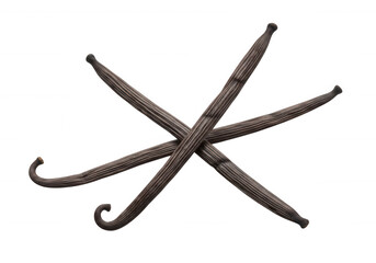 Dried vanilla pods crossed isolated on a transparent background