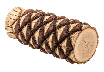 Carved wooden pinecone object isolated on a transparent background