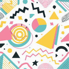Vibrant Memphis-style pattern bursting with energy, ideal for fun brands, youth marketing, or nostalgic retro themes.