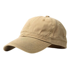 Tan baseball cap isolated on transparent background with copy space