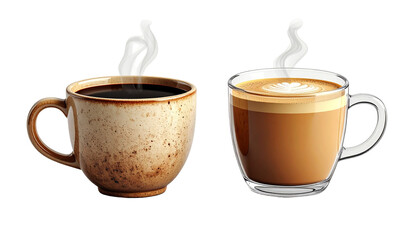 3D Fresh Brew Coffee Cup Collection Two Variations isolated on transparent background