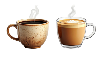 3D Fresh Brew Coffee Cup Collection Two Variations isolated on transparent background