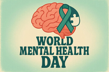 Mental wellness brain puzzle with green awareness ribbon symbolic design