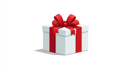 Obraz premium A simple white gift box with a bright red bow on top and matching ribbon around the sides